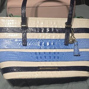 Brahmin Blue and White Croc-Embossed Tote